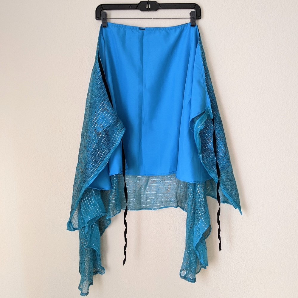 Thailand Flowy Double Layer Sheer Wrap Skirt Sliver Blue One Size - Picture 3 of 9